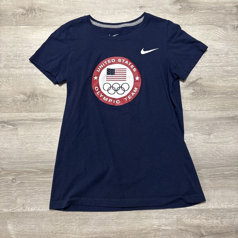Nike USA Olympic Team T Shirt Womens Large Blue Slim Fit Swoosh Logo Tee